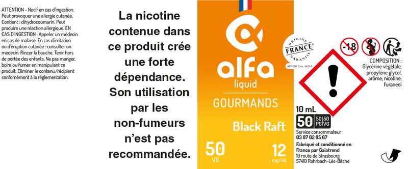 étiquette Black Raft Alfaliquid 50vg
